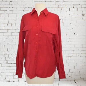 Vintage Joanna Women's Button Front Blouse Double Front Pockets Red